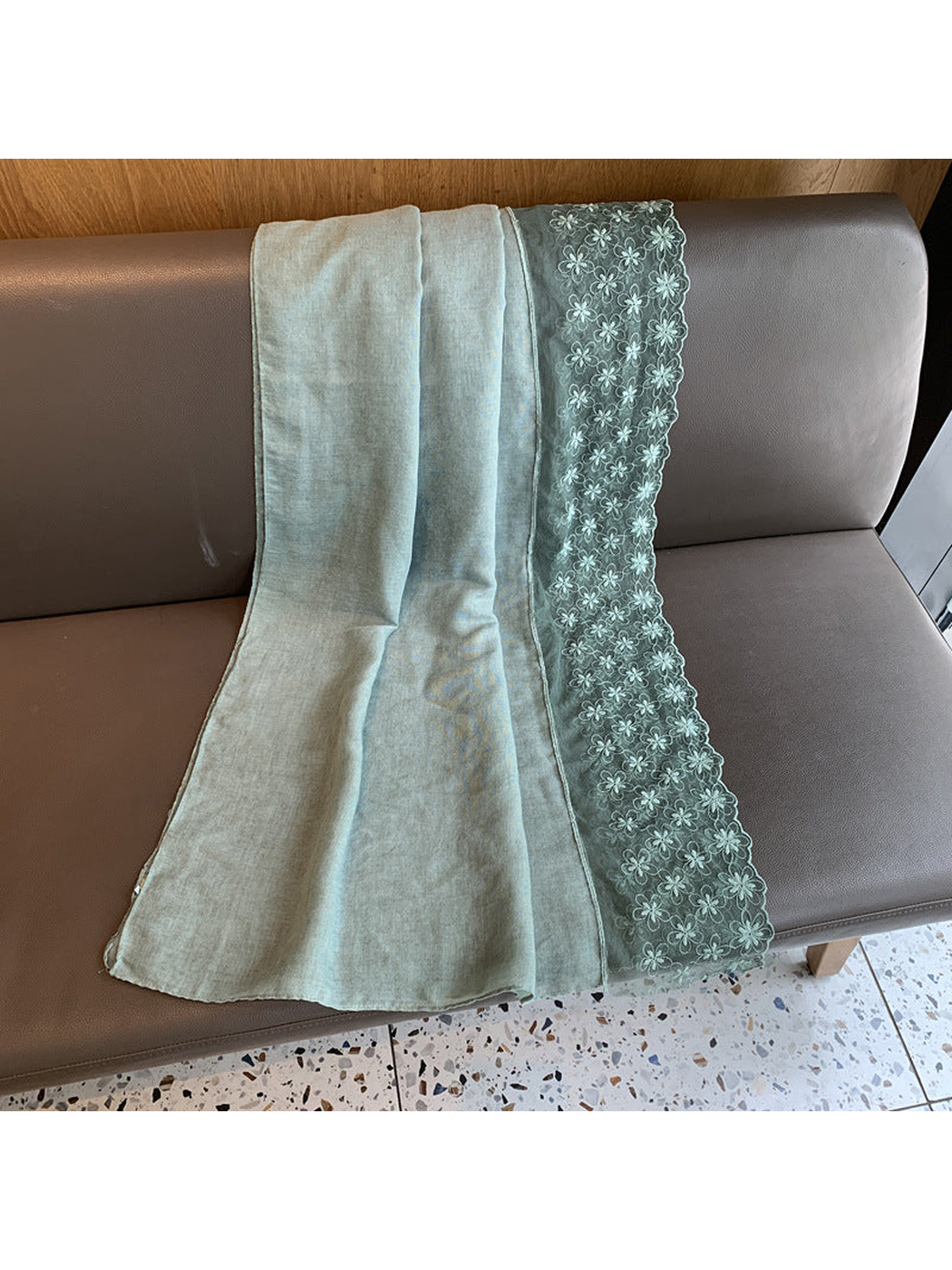 Mint rectangular scarf with a wide sheer floral border