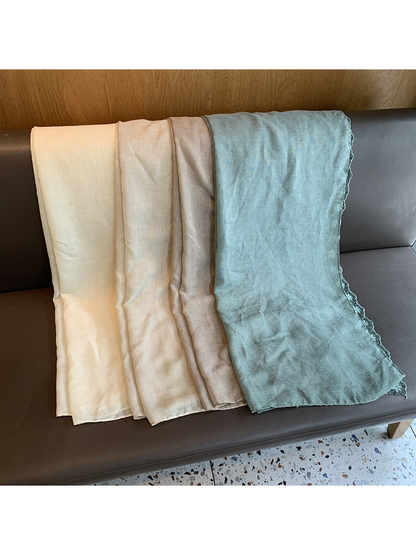 Ivory, Beige, Greige and Mint scarf colorways displayed together