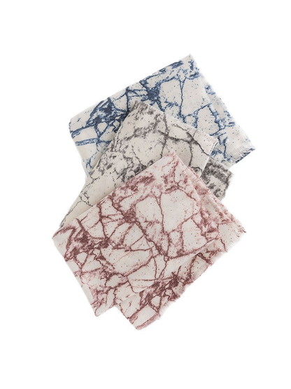 Burgundy, Black Gray and Blue abstract-print scarves with short fringed edges