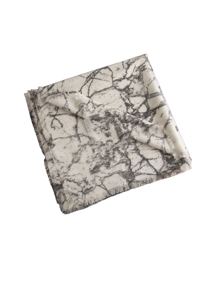 Black Gray abstract-print scarf with short fringed edges