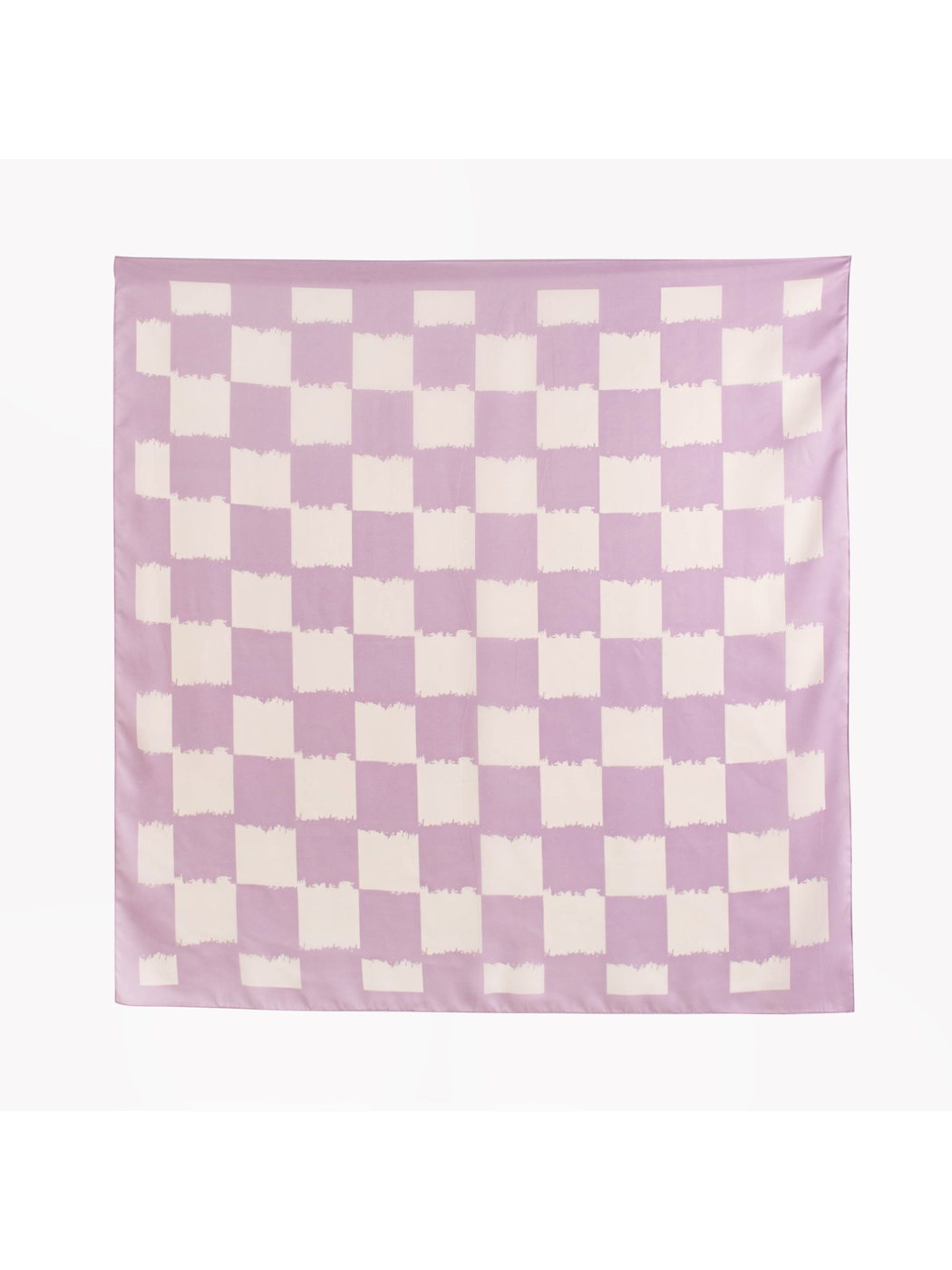 Light purple and ivory brush-edged checkerboard square scarf, full view