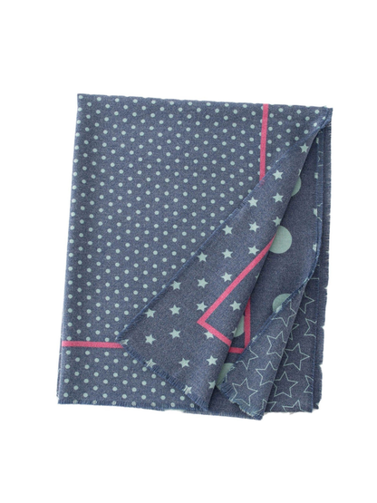 Navy scarf with mint dots and stars, folded front view