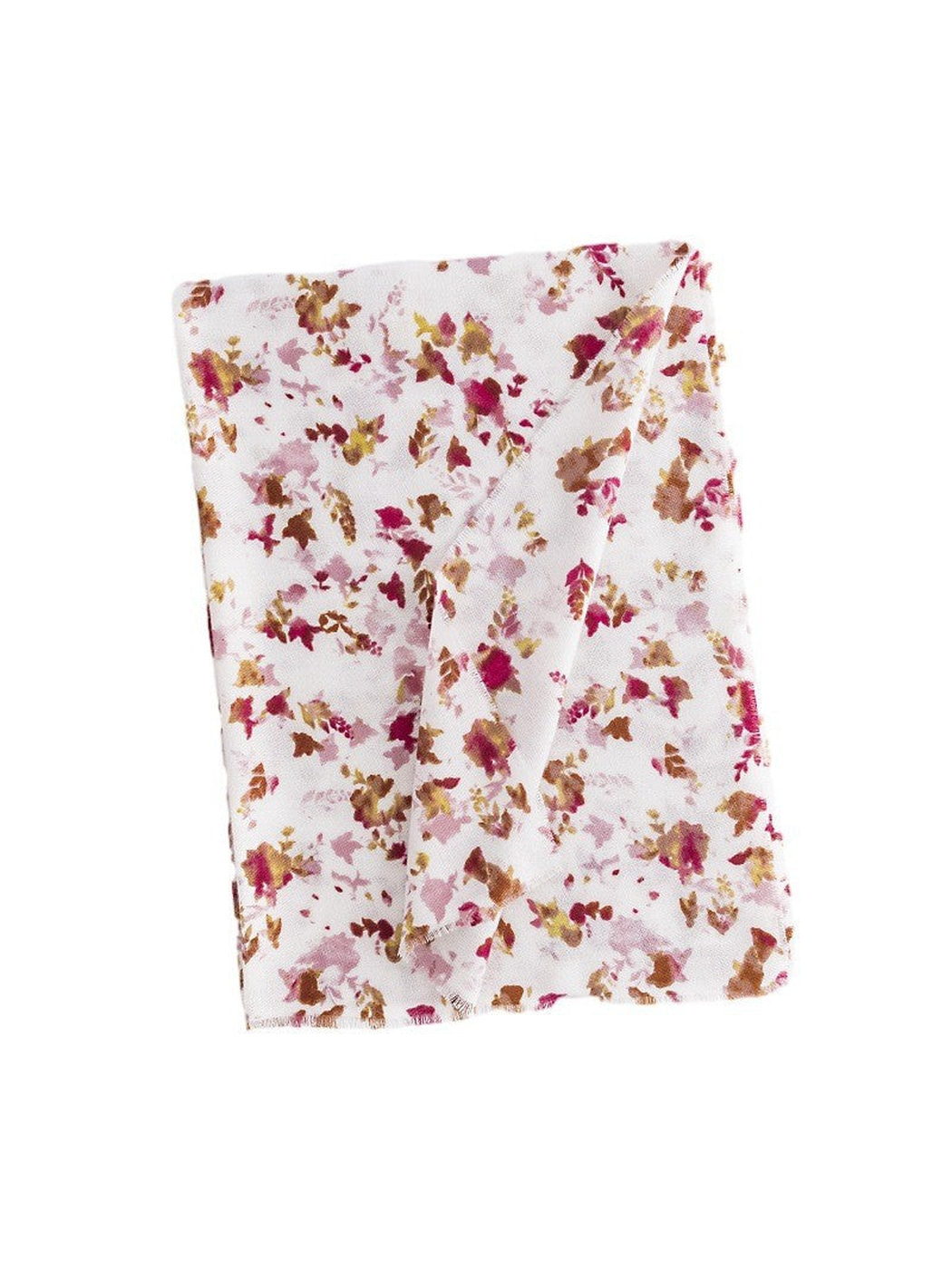 Ivory long scarf with scattered pink and brown floral print, folded view