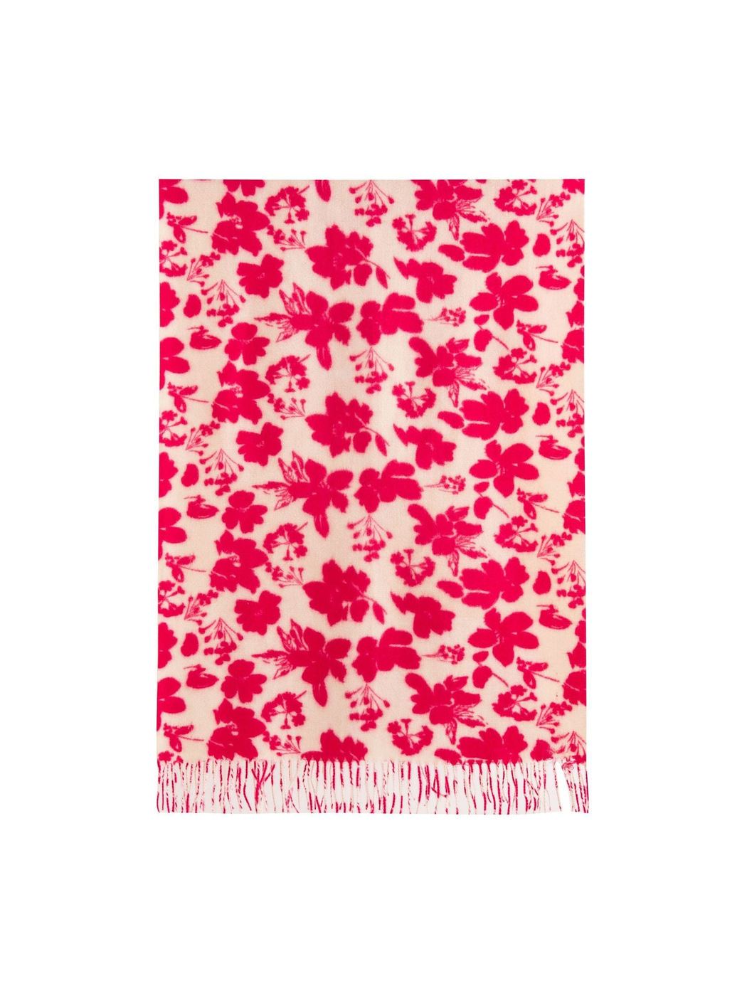 Pink and cream rectangular floral scarf with fringed ends