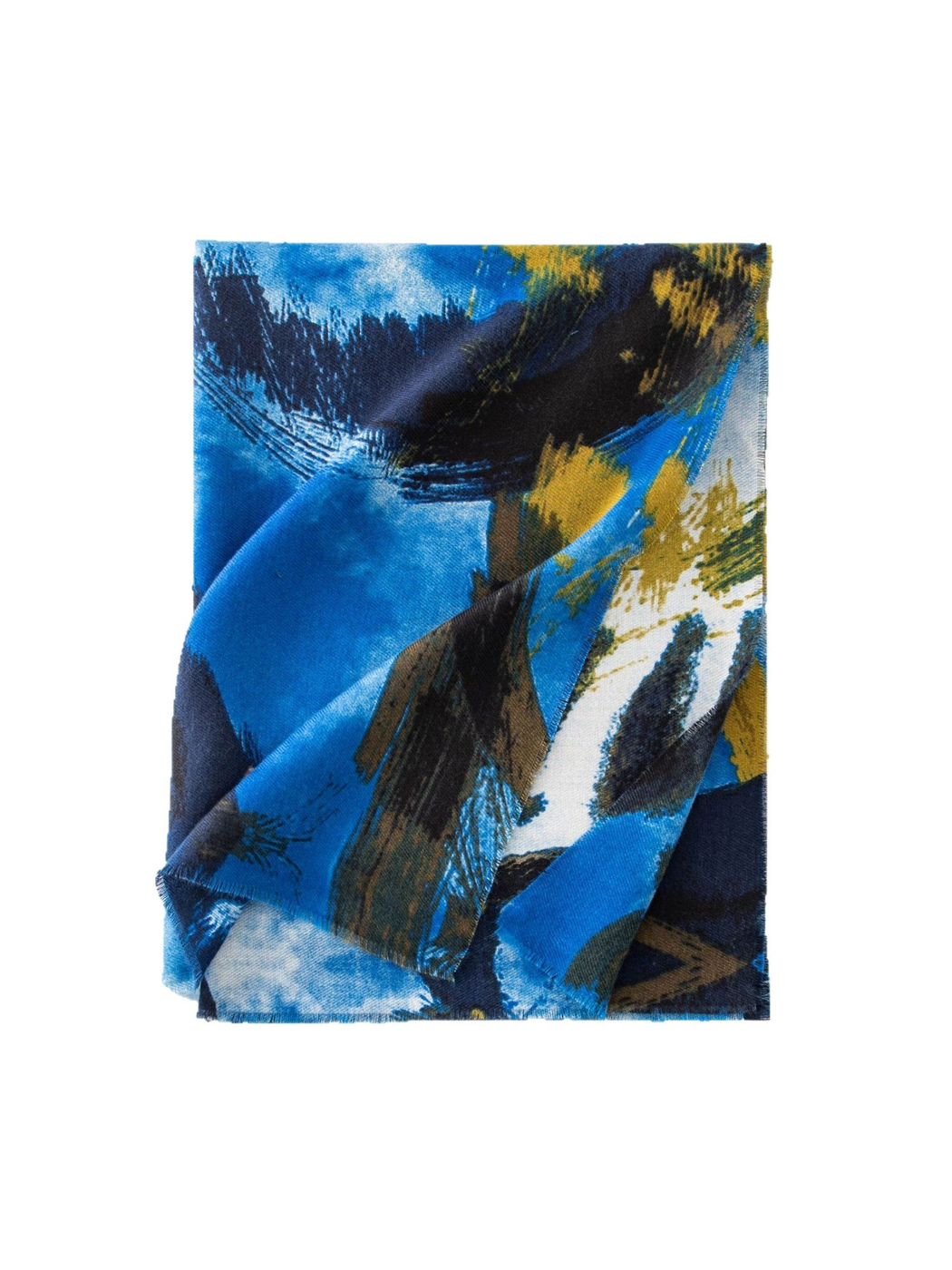 Blue abstract brushstroke scarf folded on a white background