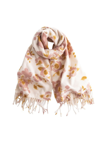 Pink and mustard floral scarf with fringed ends
