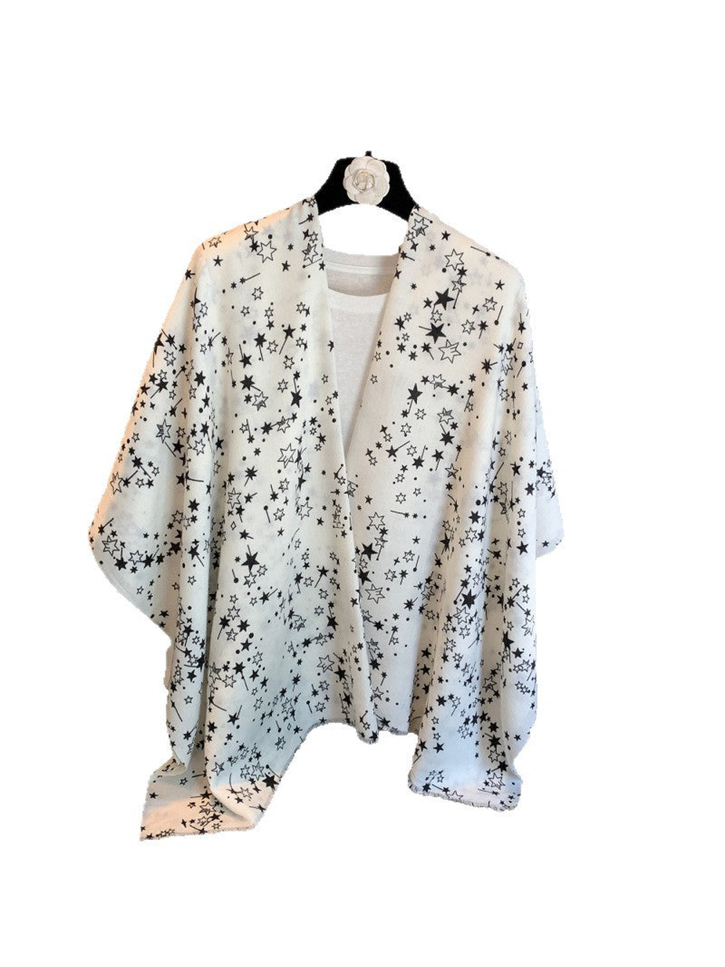 White star-print rectangular scarf, full front view
