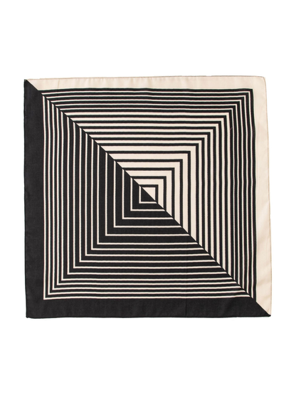 Black and ivory square scarf with nested geometric stripes, full view