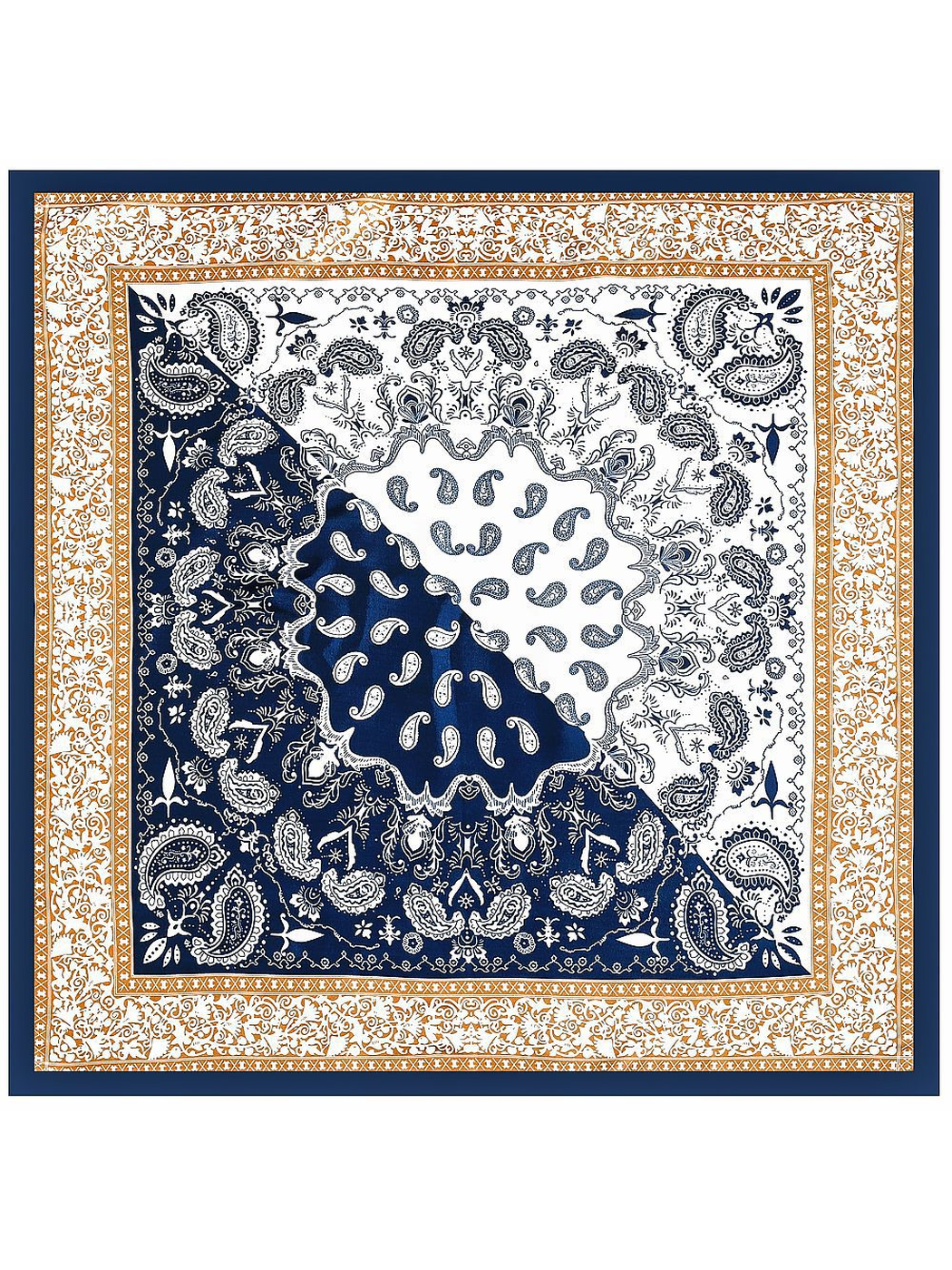 Navy Center square scarf with paisley medallion and ornamental border