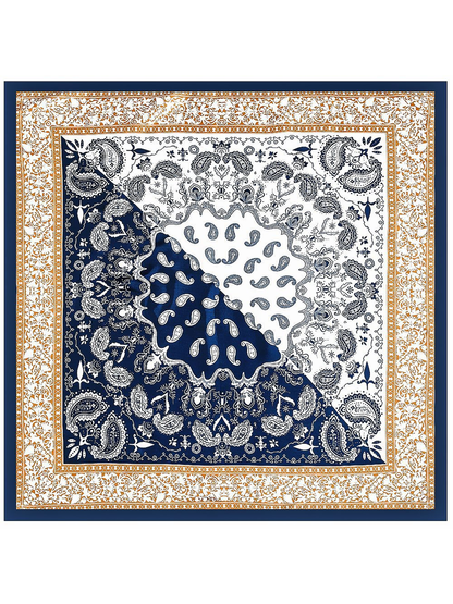 Navy Center square scarf with paisley medallion and ornamental border