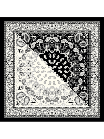 Black square scarf with paisley medallion and ornamental border