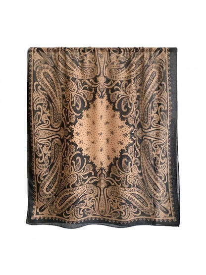 Black Camel paisley scarf laid flat on a white background