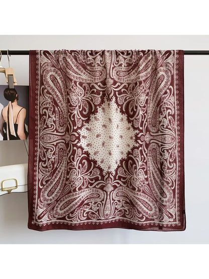 Dark Red paisley scarf displayed open to show the full pattern