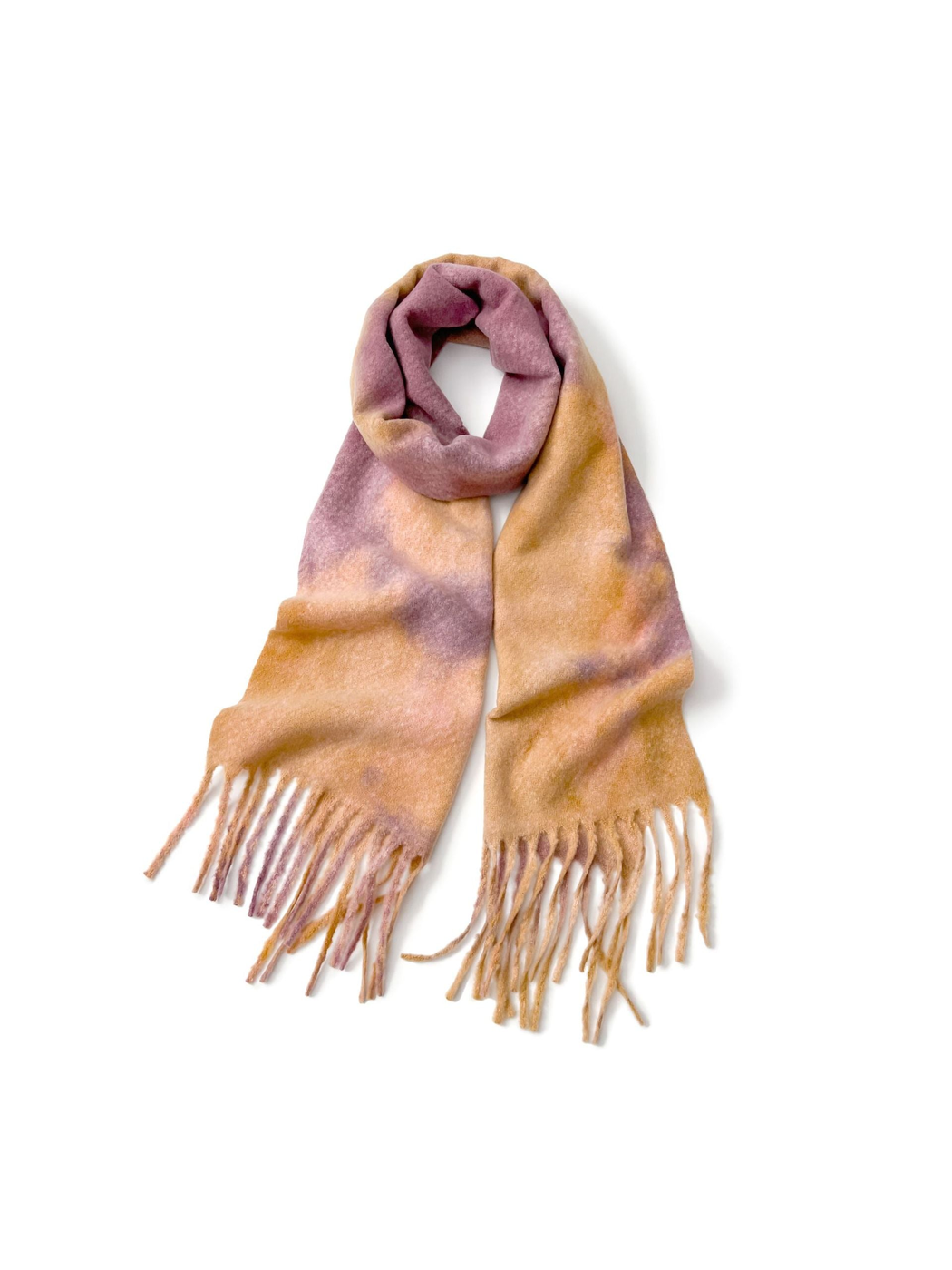 Caramel abstract mottled scarf with long fringe