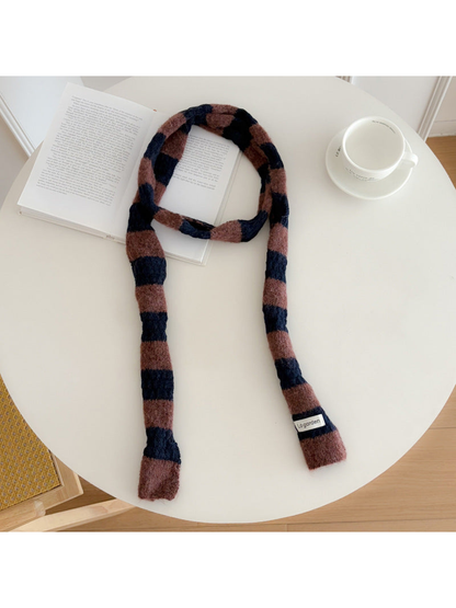 Muted dark-brown-and-navy striped scarf