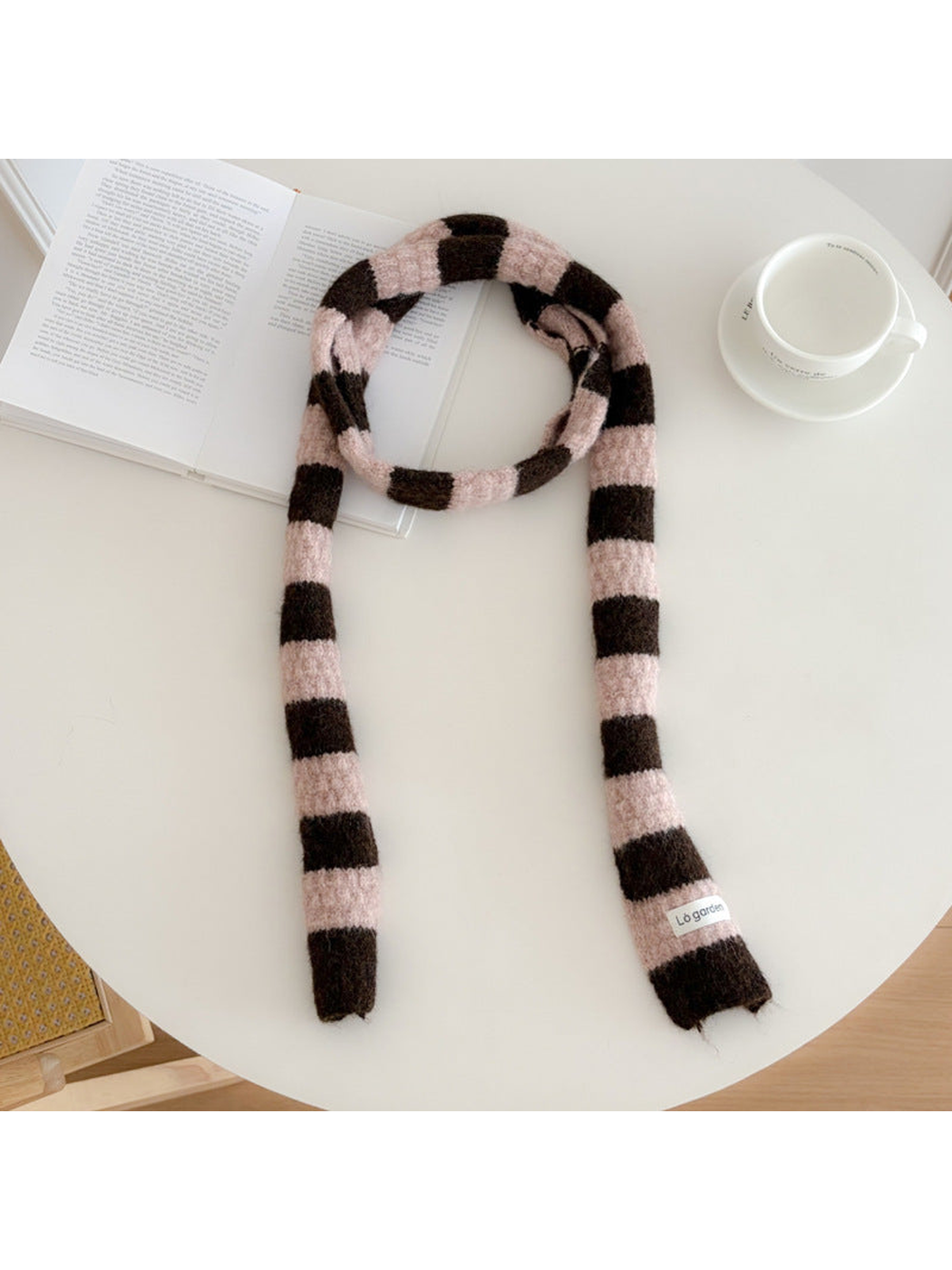 Dusty-pink-and-dark-brown striped scarf