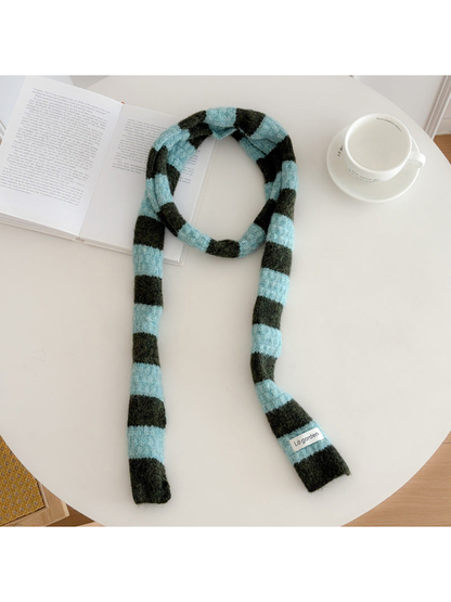 Light-blue-and-dark-green striped scarf