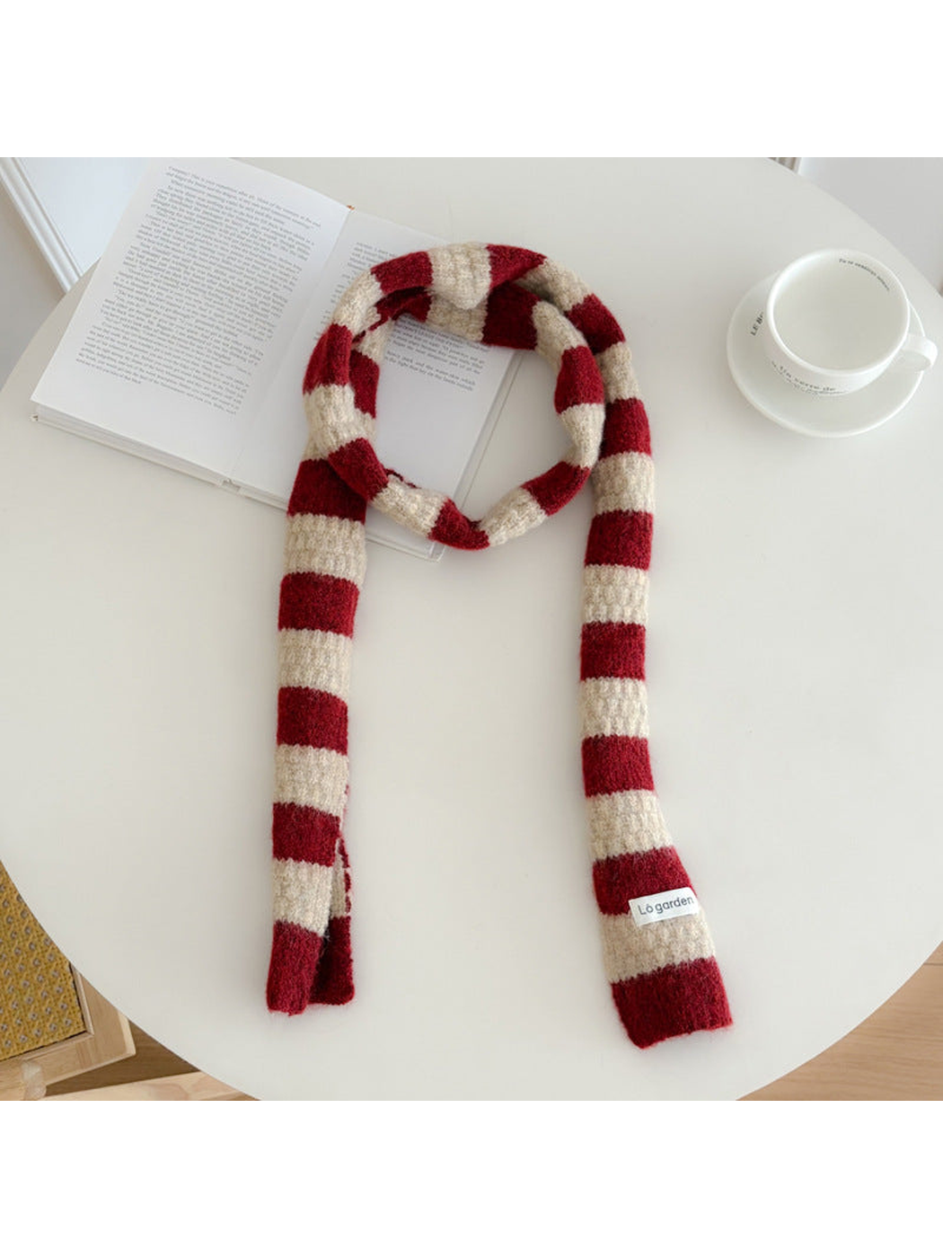 Red-and-cream striped scarf