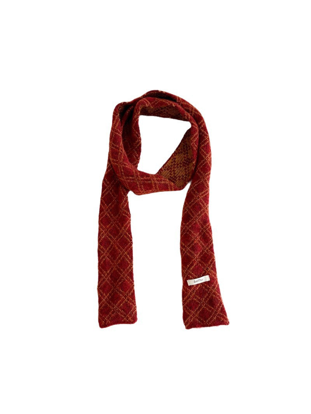 Red diamond-check narrow scarf on a white background