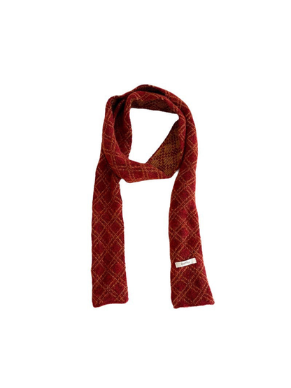 Red diamond-check narrow scarf on a white background