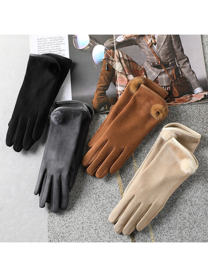Black, gray, beige and caramel gloves displayed together