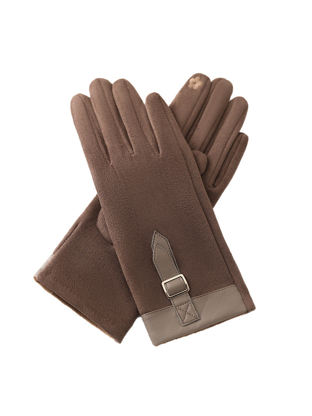 Dark Brown gloves with contrast cuffs and buckle straps