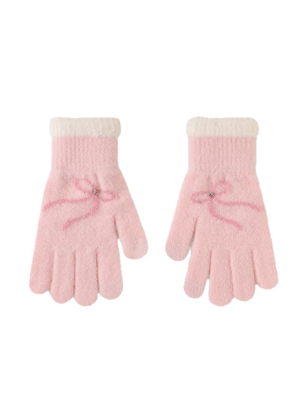 Light Pink gloves with bow motifs and contrasting cuffs