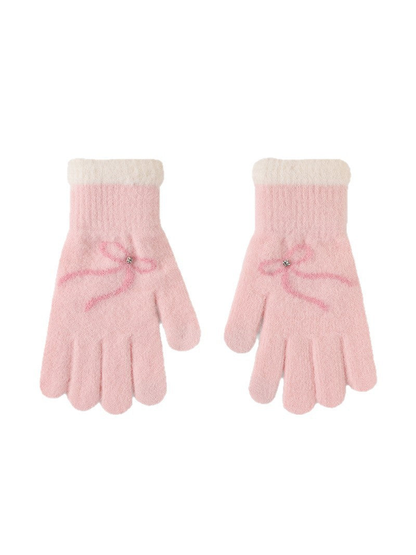 Light Pink gloves with bow motifs and contrasting cuffs