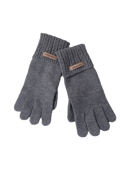 Gray five-finger gloves with extended ribbed cuffs on a white background