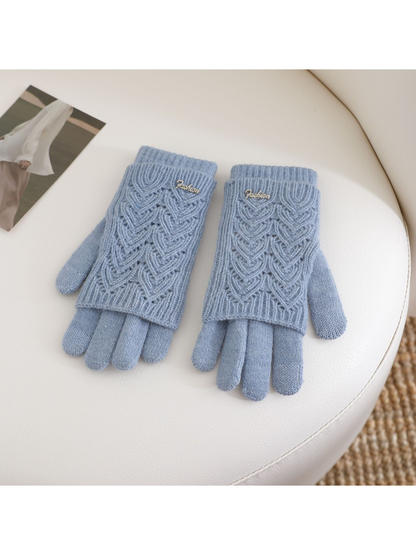 Light Blue openwork layered gloves with ribbed cuffs, front view