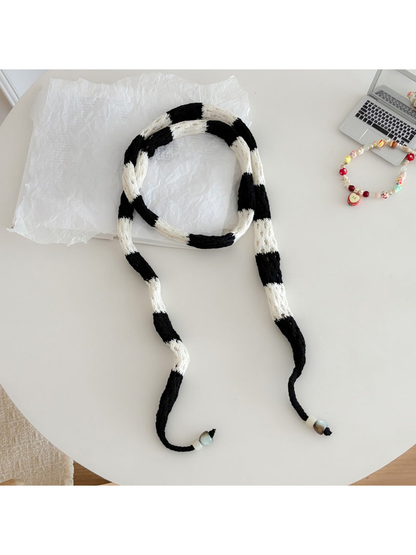 Black Ivory openwork long narrow scarf with bead-tipped ends