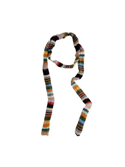 Multicolor striped long narrow scarf on a white background