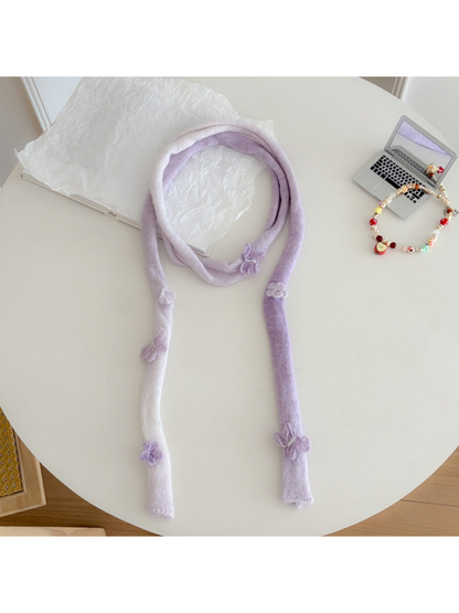 Light Purple gradient knit scarf with butterfly appliqués, full view