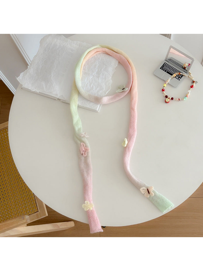 Blush Pink gradient knit scarf with butterfly appliqués, full view