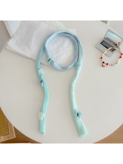 Light Blue gradient knit scarf with butterfly appliqués, full view
