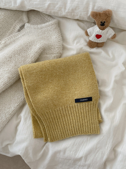 Mustard Yellow textured scarf with wide ribbed ends, folded display