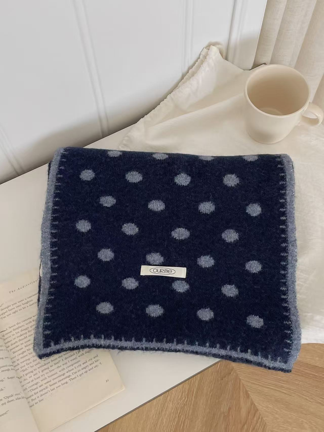 Navy Gray polka-dot scarf, folded view