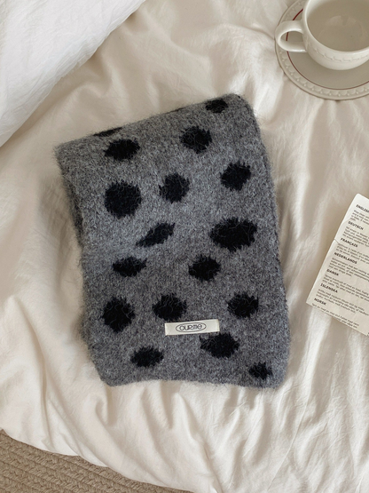 Gray Black irregular polka dot scarf, folded view
