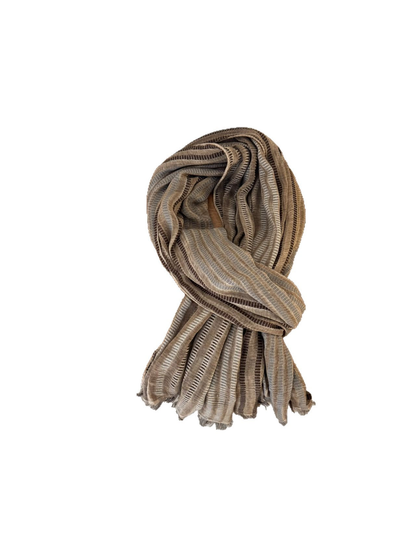 Striped scarf with openwork bands and short fringe on a white background