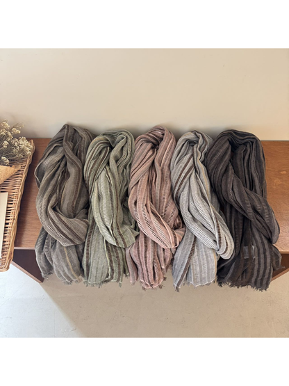 Five striped scarf colors displayed together