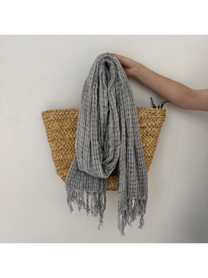 Light Gray openwork scarf with fringed ends