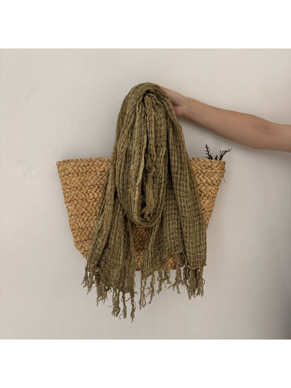 Mustard openwork scarf with fringed ends