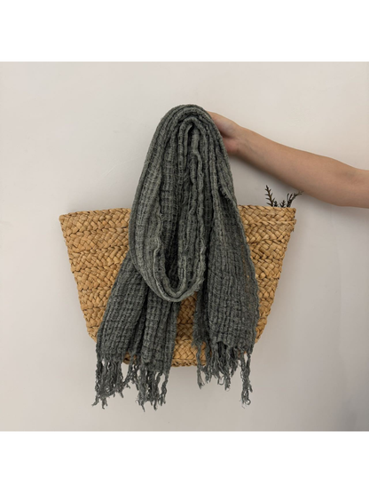 Army Green openwork scarf with fringed ends