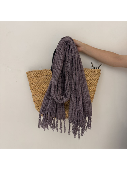 Heather Purple openwork scarf with fringed ends