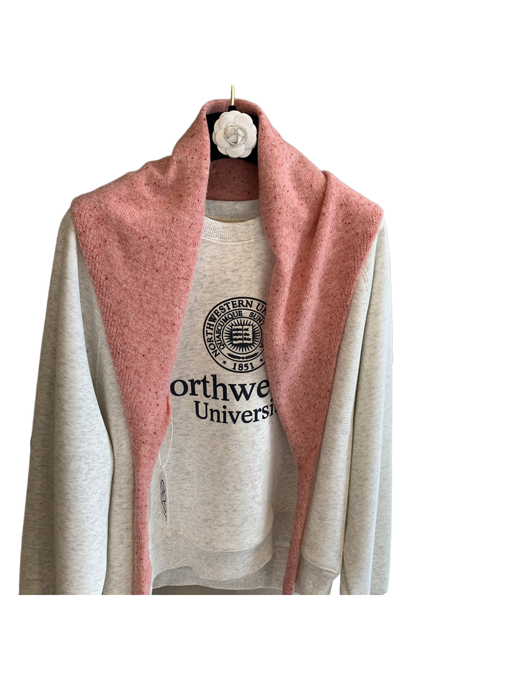 Dusty Pink flecked triangle scarf with long tapered ends