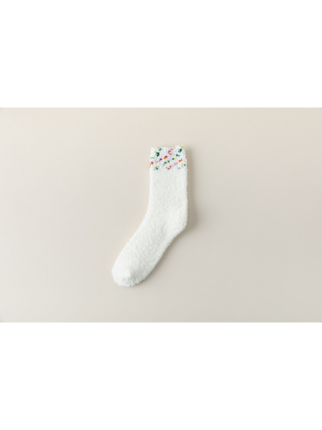 Multicolor fuzzy crew sock with a speckled cuff