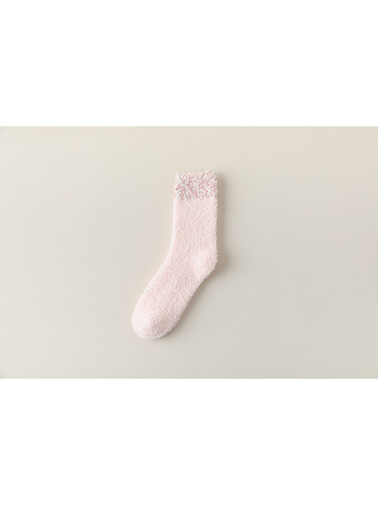 Light Pink fuzzy crew sock with a bobble-textured cuff