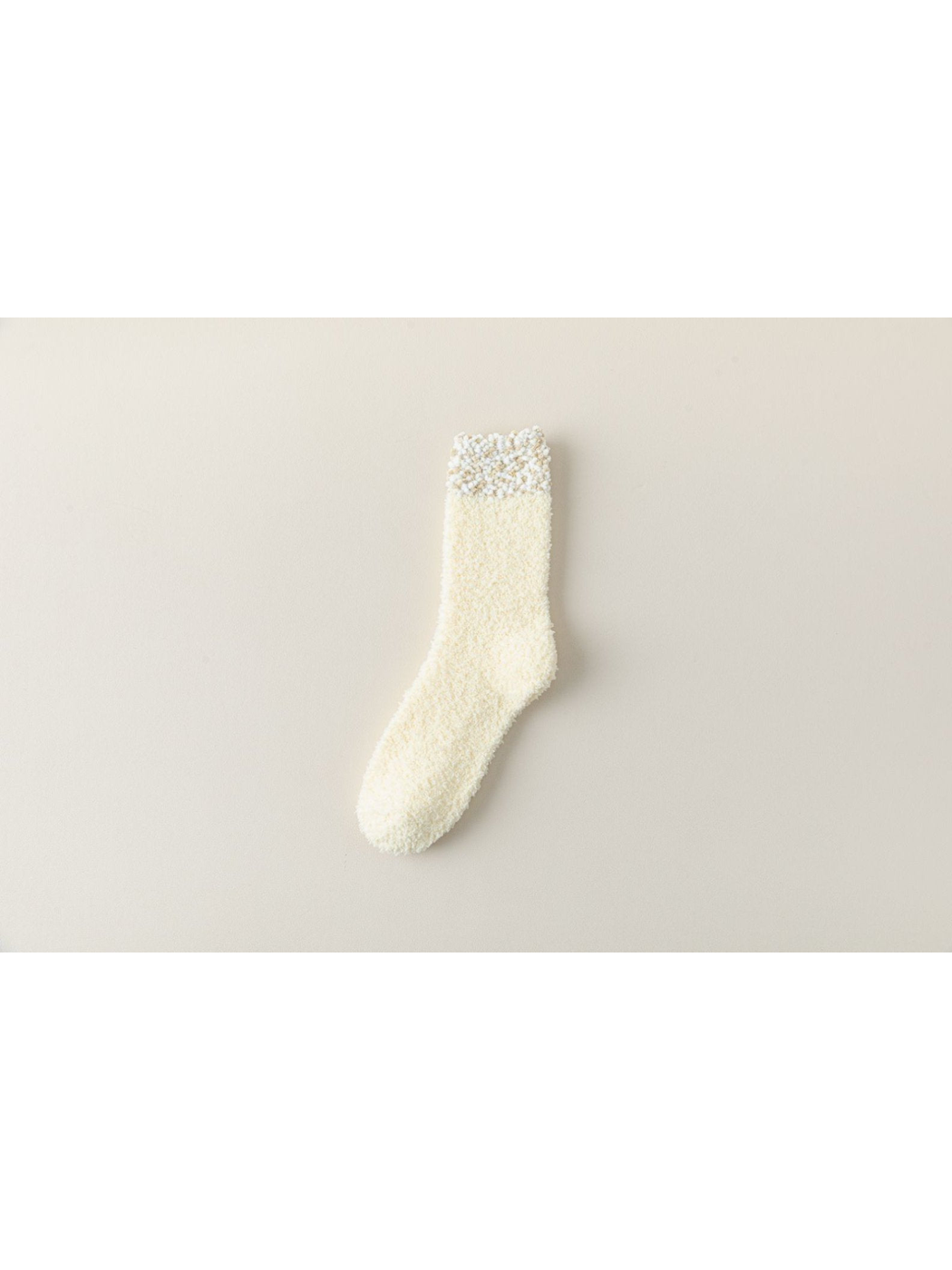 Cream Ivory fuzzy crew sock with a contrasting bobble-textured cuff