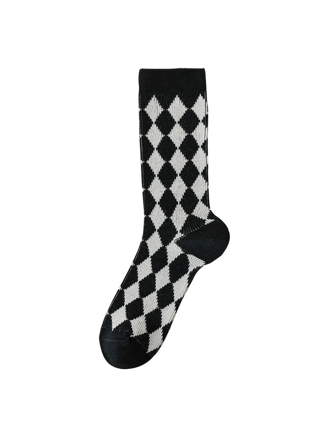 Diamond black and gray crew sock with argyle pattern