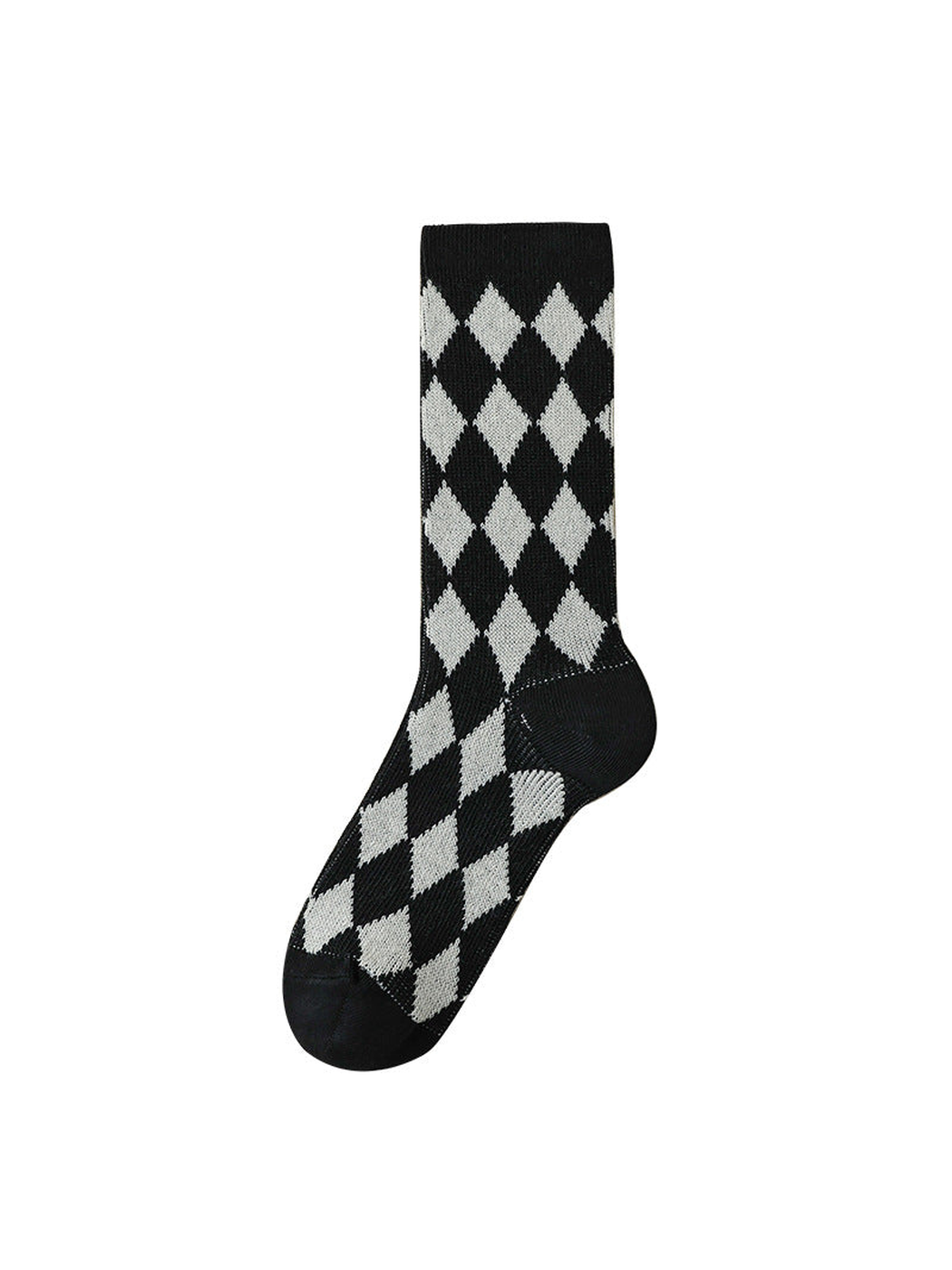 Large Argyle black and gray crew sock